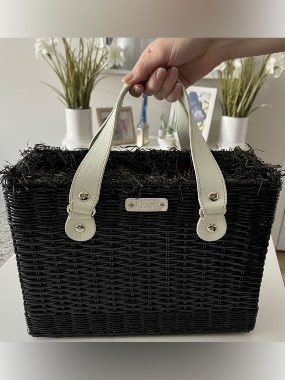 KATE SPADE Retired Wellesley Small Black Wicker Quinn Tote
